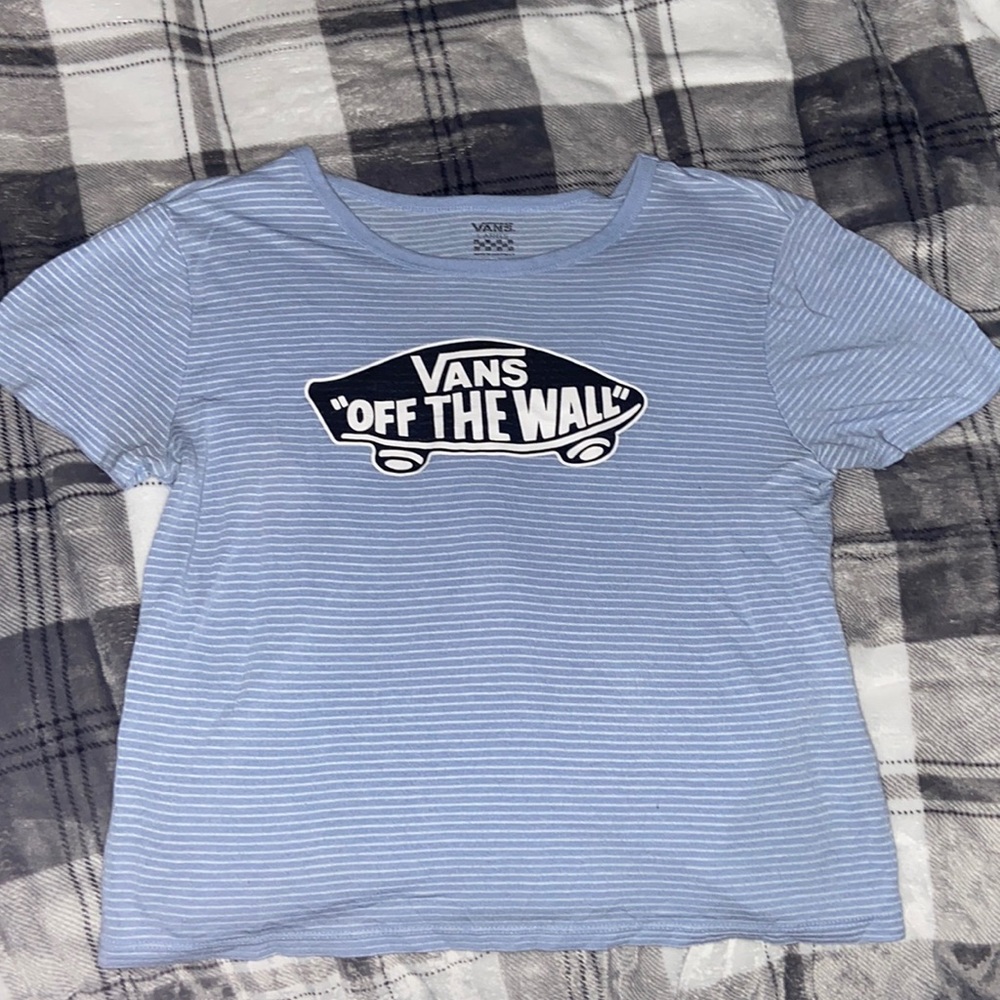 vans “off the wall” blue and white stripped tee